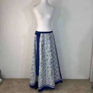 Vntg Carefree Fashions Maxi Skirt L/XL Panel Lace Cottage Blue Floral Prairie - Picture 1 of 24