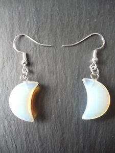 Opalite Moon Earrings 925 Sterling Silver Chakra Wiccan Pagan New Age Gift