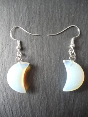 Opalite Moon Earrings 925 Sterling Silver Chakra Wiccan Pagan New Age Gift - Image 1 of 4