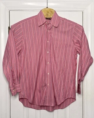 J McLaughlin Mens Long Sleeve Button Front Shirt Pink White Blue Stripes Medium - Image 1 of 4