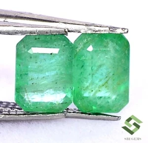 6.75x4.75 mm Certified Natural Emerald Octagon Cut Pair 1.64 Cts Loose Gemstones - Picture 1 of 6