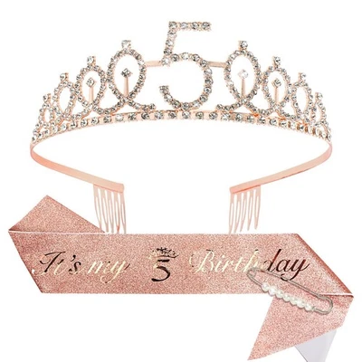 Набор корон и поясов на 5-й день рождения для девочки 5 лет декор для вечеринки тиара украшение для торта - Изображение 1 из 4
