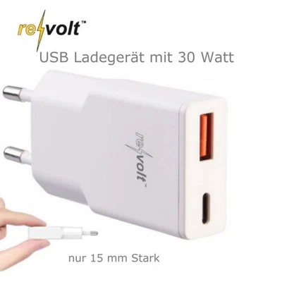 Revolt© Universal 2 Port USB-A USB-C Ladegerät Reise Netzteil 30 Watt 3 Ampere - Bild 1 von 4