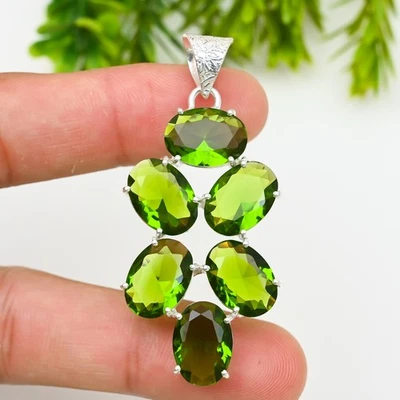 Green Peridote Gemstone 925 Sterling Silver Pendant Handmade Jewelry Gift For - Image 1 of 4