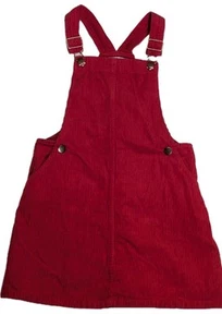 M&S Coudoury Overall Dress Girl 8-9Red Pocket Button Straps Chest 27" High 52" - Picture 1 of 14