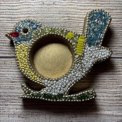 Portavelas Pier 1 Imports Multi Cuentas Pájaro Tealight Madera “Deslumbrada” 4x3.5” Foto 1 de 4