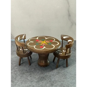 vintage dollhouse furniture table and two chairs set painted wood - Picture 1 of 7