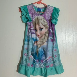 Disney Frozen Elsa Mädchen Nachthemd Kleid Rüschenärmel Größe 4 Türkis - Bild 1 von 3