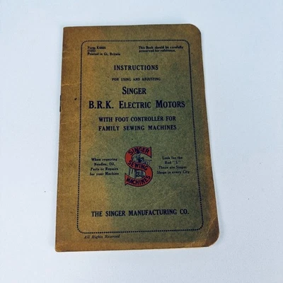 VINTAGE SINGER SEWING MACHINE MANUAL BRK ELECTRIC MOTORS FORM K4466 (935) - Image 1 of 4