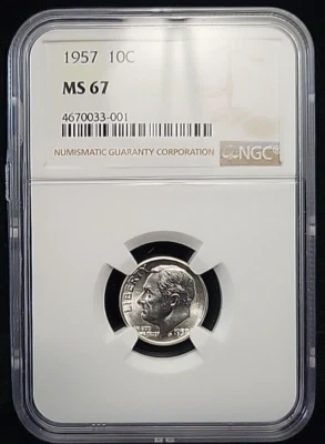 1957 Roosevelt Dime NGC MS67 | Brilliant White Superb Gem | See Pics - Image 1 of 4