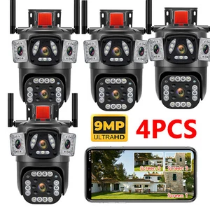 4PCS 9MP 4K Wifi Security Camera 3 Lens 10X Zoom Outdoor PTZ IP Night Vision Cam - Picture 1 of 21