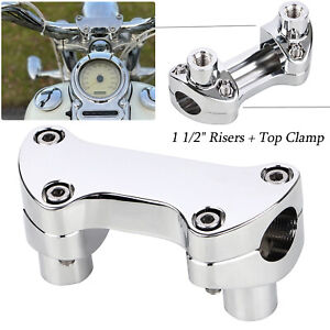 1 1/2" Risers W/ Top Clamp For Harley Softail Sportster Dyna Fatboy Handlebar 1"