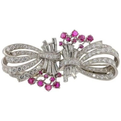 Simulated 7.65TCW Pink Ruby & White Sapphire Unique Wedding Brooch Pin For Woman - Image 1 of 4