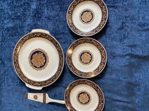 5pc..Bavaria China Germany Design , Blue And Gold Dessert Set - Picture 1 of 5