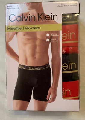 Calvin Klein Microfiber Men’s Boxer Briefs Sz XL 4 Pk Black/Red w/Gold Waistband - Image 1 of 4