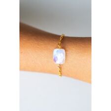 Rainbow Moonstone Gemstone Bracelet Gold paperclip chain PRETTY Bracelet
