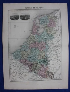 Original antique map NETHERLANDS, BELGIUM, BRUSSELS, THE HAGUE, Migeon, 1891 - Picture 1 of 3