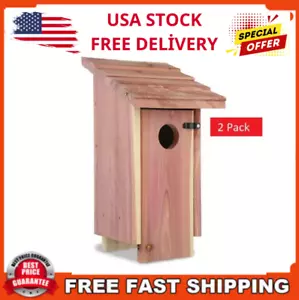 2 PACK Classic Natural Red Cedar Bluebird Wild Bird House, Bird Safe House - Picture 1 of 12