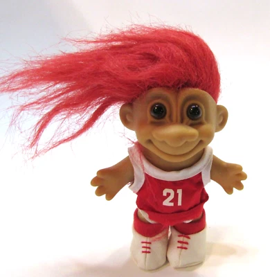 Vintage Russ Troll 5" Doll w Red Hair Number 21 Uniform Basketball Player 1838 - Image 1 of 2