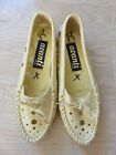 Cute Fun Hole Punched Breathable Loafers Woven Trim Bows Yellow Size 5