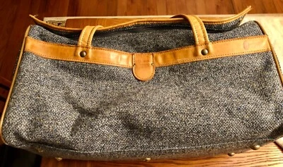 "Bolsa de equipaje de viaje de lona de tweed y cuero azul marino de 20"" HARTMANN vintage" Foto 1 de 4