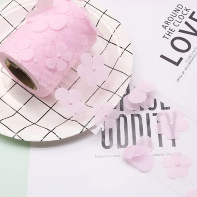 6cm DIY 3D Embroidery Flower Tulle Ribbon Party Wedding Bow Decor Accessory Trim - Image 1 of 4