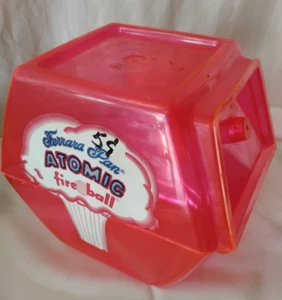 Vtg Atomic Fire Ball Ferrara Red Plastic Container with lid Empty - Picture 1 of 8