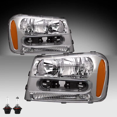 Headlights For 2002-2009 Chevy Trailblazer Ext Chrome Headlamps w/ Bulbs 02-09 - Image 1 of 4