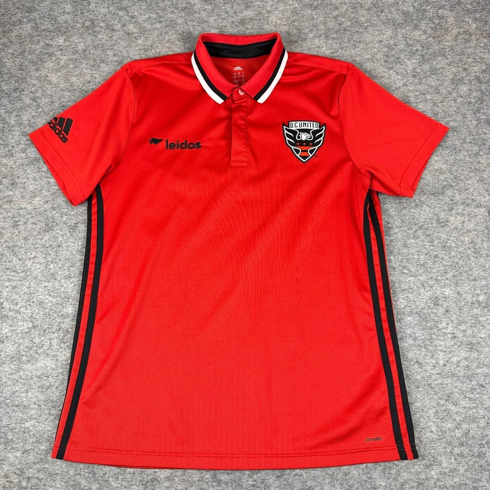 Adidas Climalite Polo D.C. United Leidos Logo MLS Soccer Red Mens Large L - Image 1 of 4