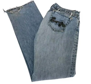 Women's Vintage 90s 20X Houston Low Rise Destroyed Western Denim Jeans Sz 9 X 36 - Picture 1 of 12