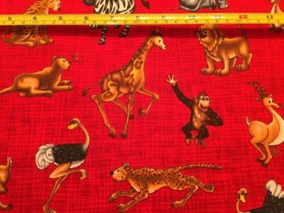 Animal Print Ostrich Ellk Rhino Hippo Zebra Monkey  100% Cotton Free Ship UNTC - Image 1 of 4