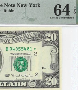 1995 $20 NEW YORK * STAR * ⭐️ FRN PMG CH. Uncirculated 64 EPQ Banknote. - Picture 1 of 3