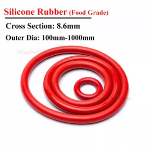 Lebensmittelecht O Ring Rot Silikon 8.6mm Stärke OD 100-1000mm Dichtring O-Ringe - Picture 1 of 13