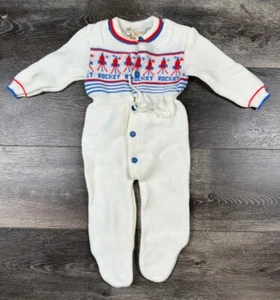 Pagliaccetto maglione bambino vintage anni 70 pezzo unico footie adatto a 12 mesi - Foto 1 di 13