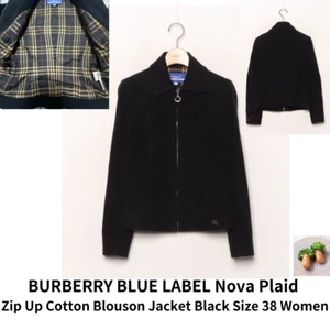 BURBERRY BLUE LABEL Nova Plaid Zip Up Cotton Blouson Jacket Black Size 38 Women - Picture 1 of 13