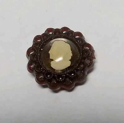 1920's Cameo Pierced Frilly Rootbeer Brown Celluloid Frame Bubble Buttons (5) - Image 1 of 4