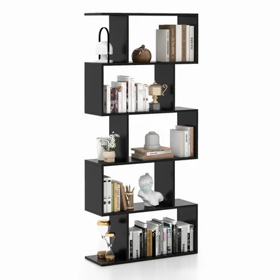 5-Tier Bookshelf Geometric S-Shaped Bookcase Room Divider Storage Display Shelf - Image 1 of 4