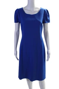 Oscar de la Renta Womens Short Sleeves Back Slit Sheath Dress Blue Size 8 - Picture 1 of 5