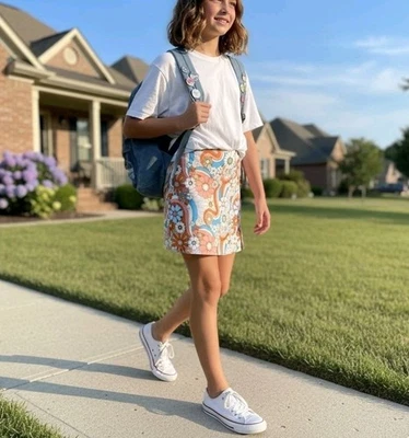 Art Class Skirt size 14/16 Pink Retro Floral Girls Skirt Medium Pink Blue - Image 1 of 4