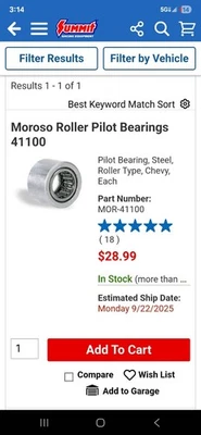 Rodamiento piloto de rodillos, acero, tipo rodillo, Chevy, Moroso. 545-41100 Foto 1 de 3