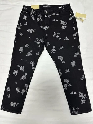 Pantalones de mezclilla ajustados recortados Izzy negros plateados para mujer Michael Kors talla 10 Foto 1 de 4