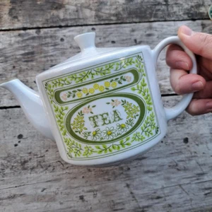 Vintage A Lorrie Design Tea Teapot Japan White Green Floral 70s 80s Cottage Core - Picture 1 of 6