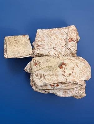 Vintage 70s Tastemaker Floral Full Sheet Set Fitted Flat Pillowcase Brown 3 Pc - Image 1 of 4