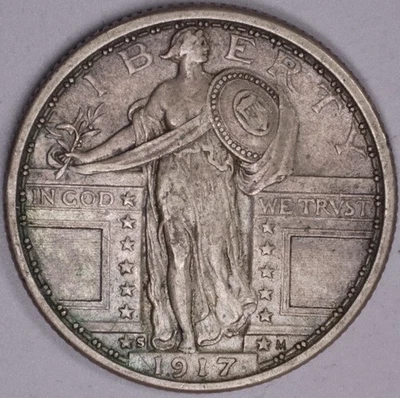 1917-S Standing Liberty Quarter EF-AU / Short Lived Type 1 / Bare-Breast Design - Image 1 of 4