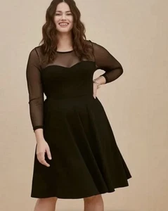 Torrid Mini Scuba Illusion Neck Dress Damen Schwarz Langarm 2x Taschen Goth - Bild 1 von 13