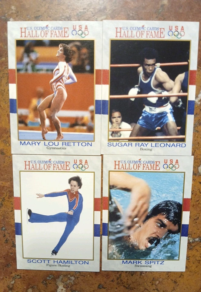 4 tarjetas del Salón de la Fama Olímpico. Impel 1991. Retton, Leonand, Hamilton, Spitz Foto 1 de 4