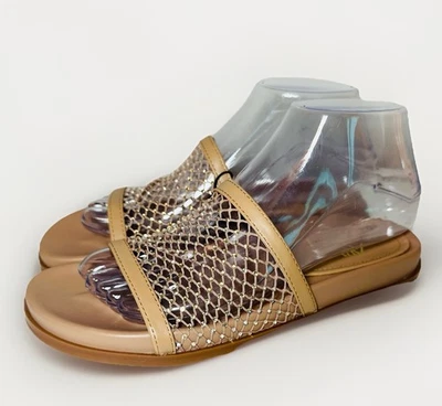 ZARA  NEW Rhinestone Mesh Nude Tan Slides Slip On Flat Sandal Women EU 37 US 6.5 - Image 1 of 4