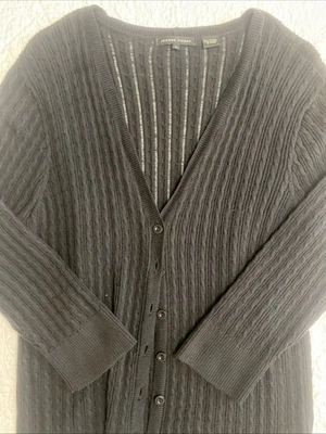 Cárdigan para mujer Jeanne Pierre manga larga 100 % algodón negro tejido con cable talla L Foto 1 de 4