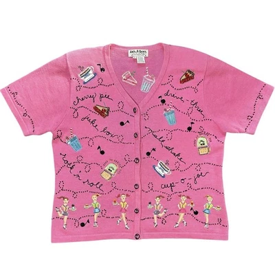 Cárdigan Suéter JACK B QUICK Talla GRANDE Rosa Años 50 Rock Roller Skate Cuentas Años 90 Foto 1 de 4