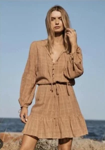 Auguste The Label Lennox Mini Dress + Bonus Slip Sz 10/12 Camel Organic Cotton - Picture 1 of 17